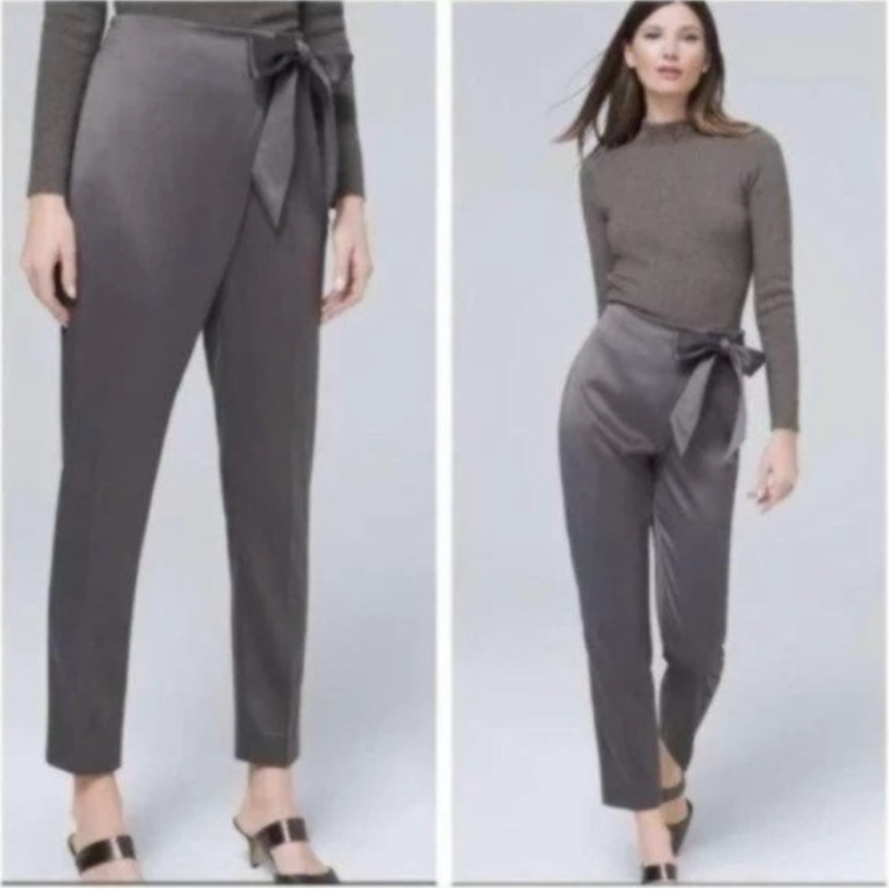 NWT White House Black Market Bow-Belt Satin Tapered Ankle Pants